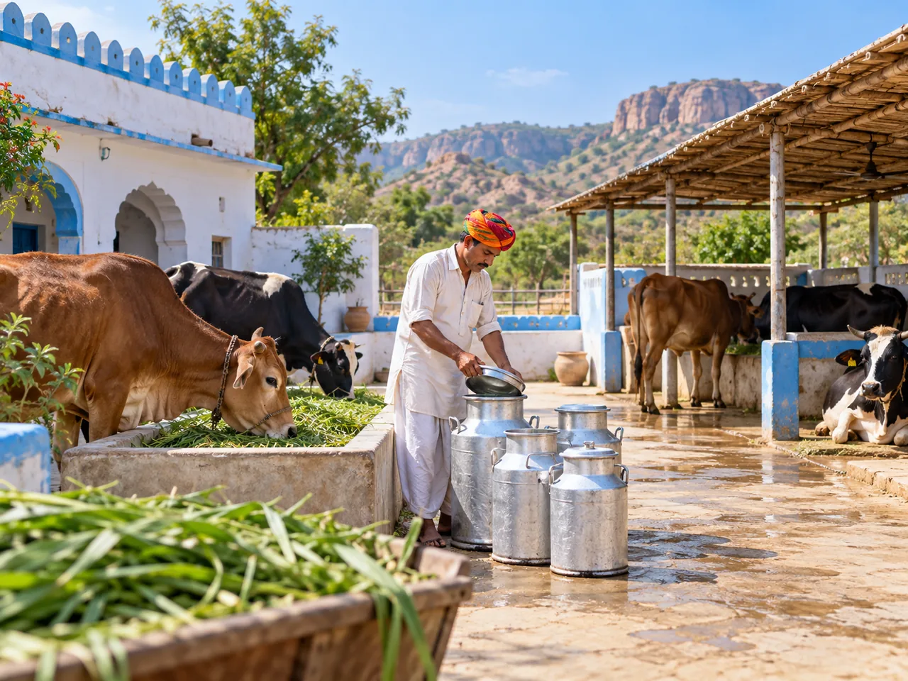 Local dairy farm scene near Sawai Madhopur